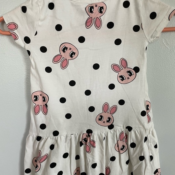 H&M White Dress with Black Polka Dots and Pink Bunny size 2-4T - Picture 2 of 4
